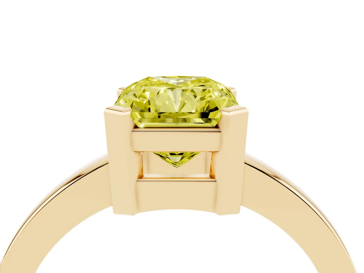 Fancy Yellow Radiant Cut Cut Solitaire Ring with Four-Prong Setting and Classic Band Yellow gold