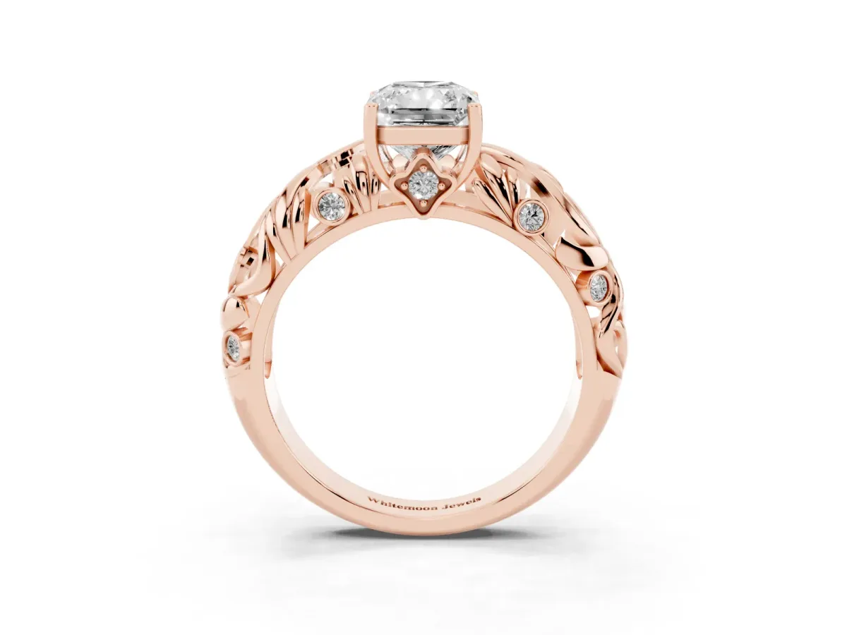 Radiant Cut Solitaire Diamond Leaf-Inspired Vine Band Ring with Prong Setting Rose gold