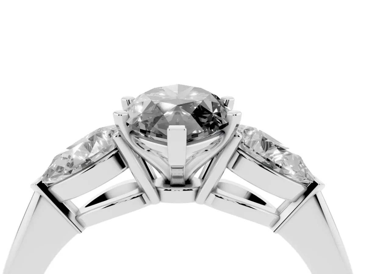 Fancy Black Three-Stone Marquise Cut Diamond Ring with Pear Side Stones and Four-Prong Setting Silver