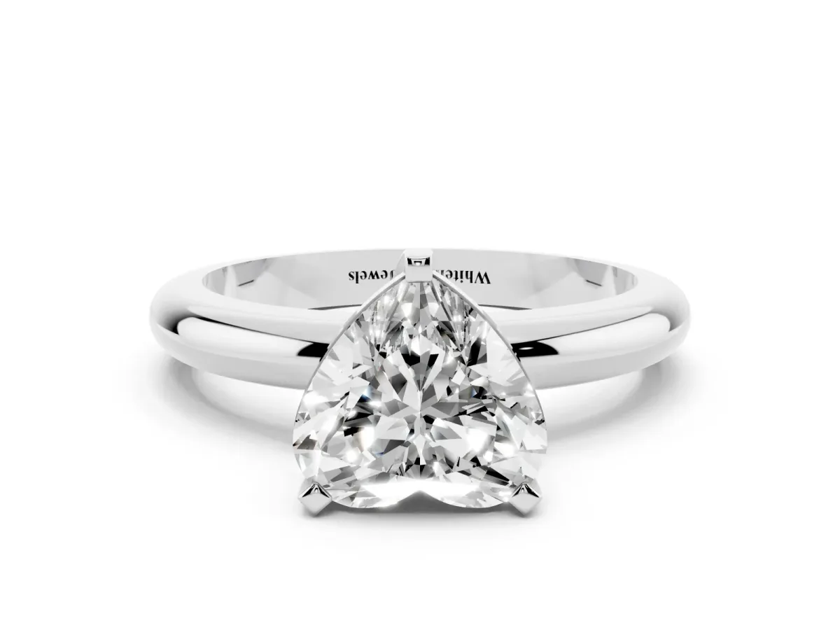 Heart Cut Diamond Solitaire Engagement Ring with Round Band and Four-Prong Setting Platinum
