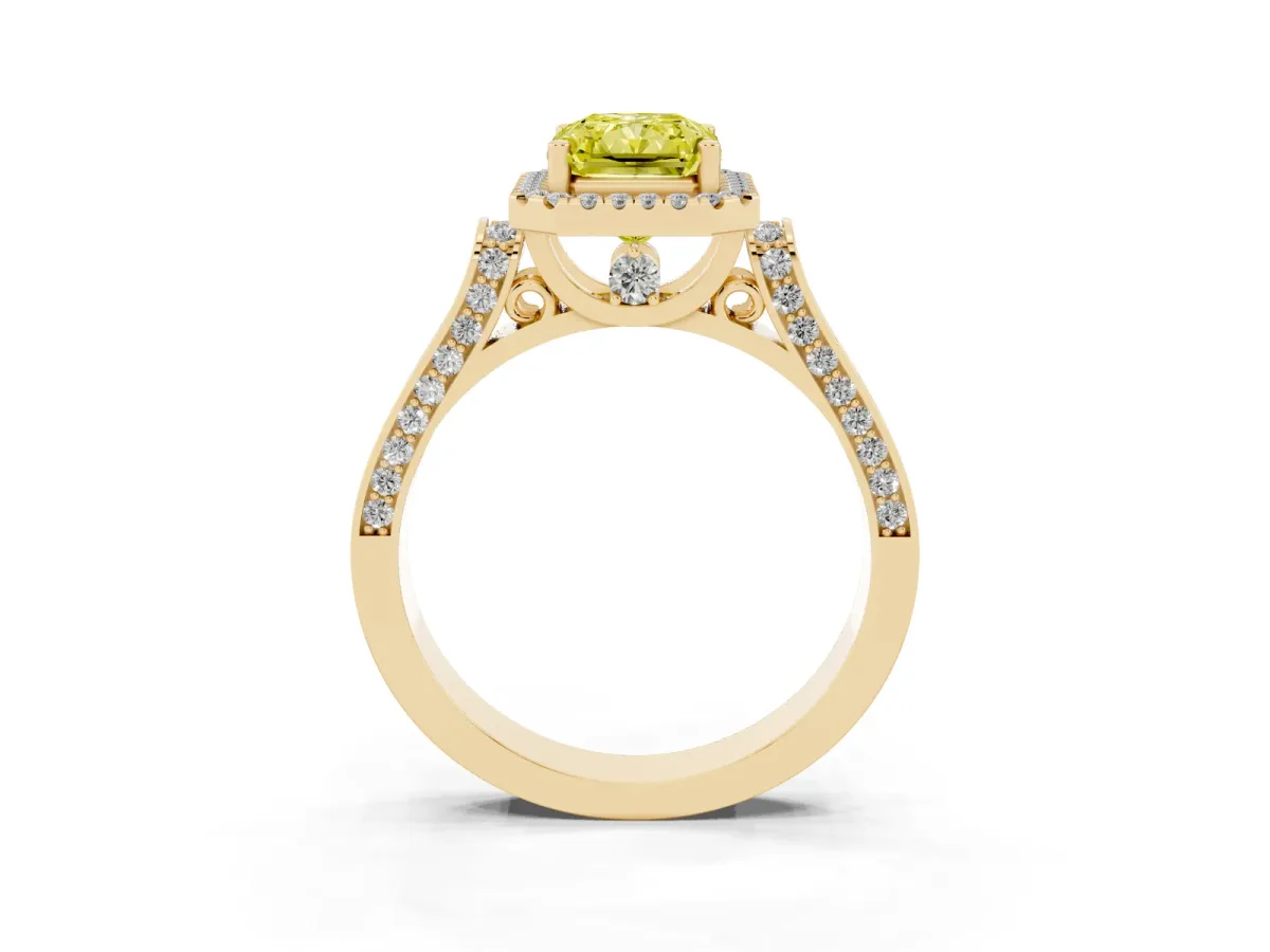 Fancy Yellow Radiant Cut Halo Pave Split Shank Prong Setting Ring Yellow gold