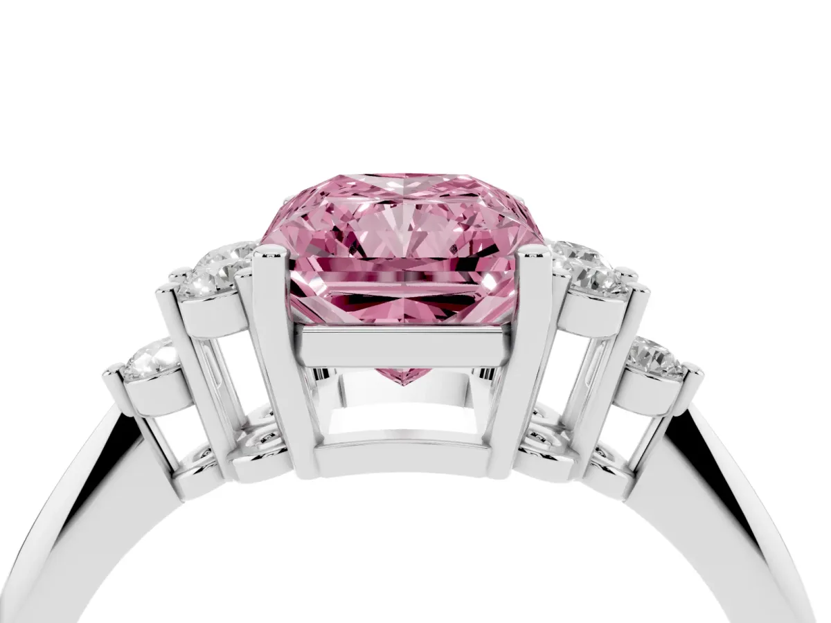 Fancy Pink Radiant Cut Cut Diamond Cluster Ring with Solitaire Band and Four-Prong Setting Silver