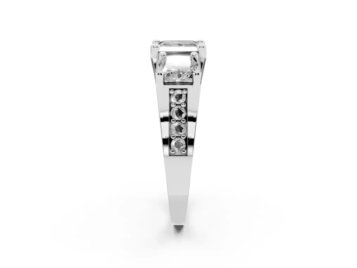 Fancy Black Princess Cut Diamond Three-Stone Ring with Channel Set Band and Four-Prong Setting Platinum