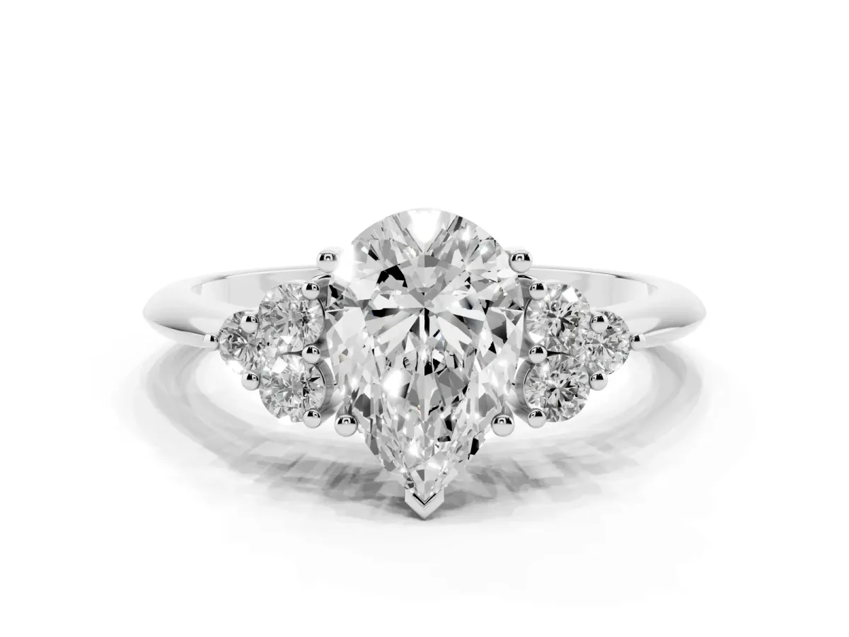 Pear Cut Cut Diamond Cluster Ring with Solitaire Band and Four-Prong Setting Silver