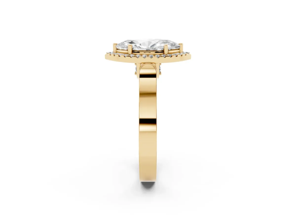 Marquise Cut Halo Round Diamond Twist Band with Four-Prong Setting Yellow gold