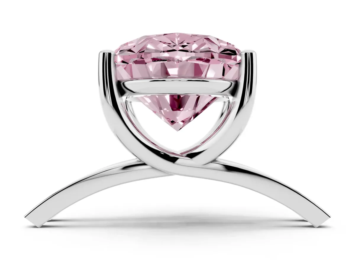 Fancy Pink Oval Cut Cut Diamond Solitaire Engagement Ring with Tapered Plain Band and Four-Prong Setting Silver