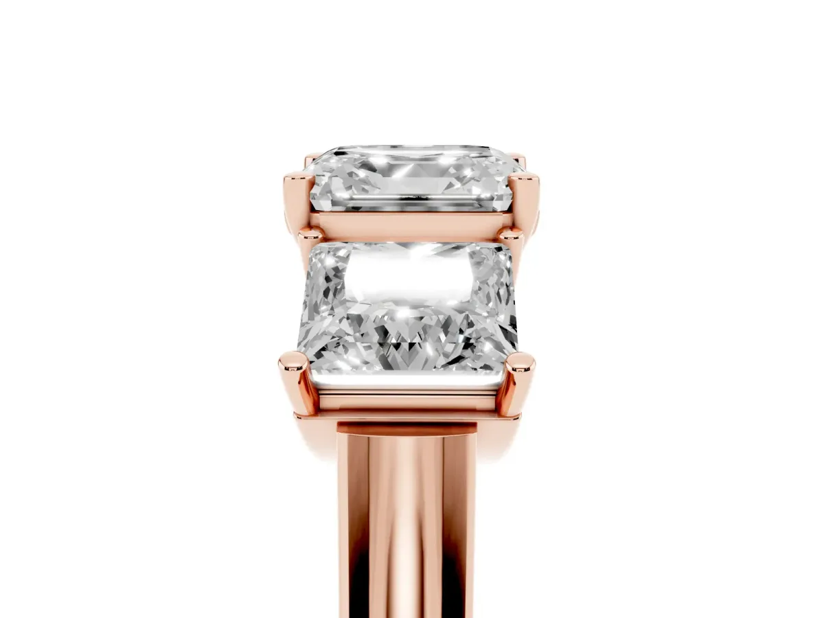 Three-Stone Asscher Cut Brilliant Diamond Trellis Ring with Comfort Fit Band Rose gold