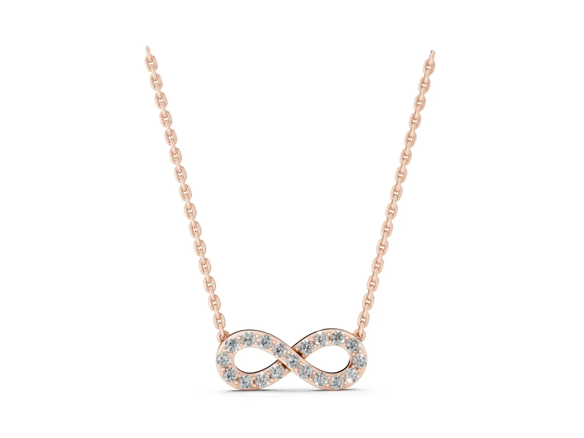 Infinity Pendant with Round Cut Diamonds in Pavé Setting Rose gold