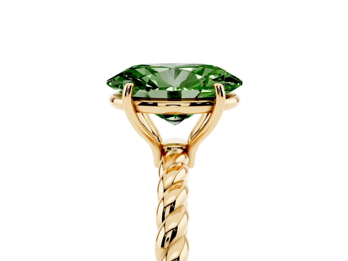 Fancy Green Oval Cut Solitaire Twisted Band 4-Prong Ring Yellow gold