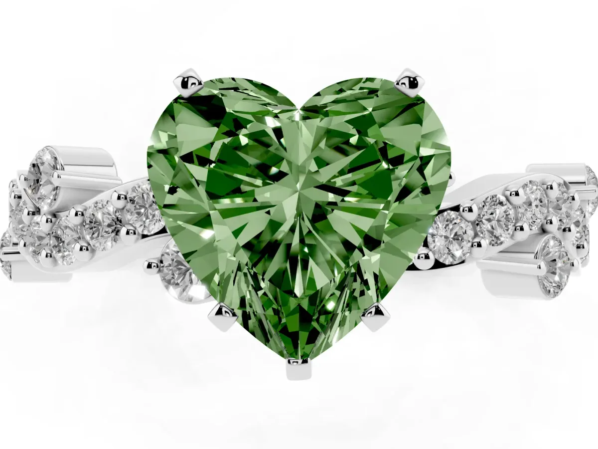 Fancy Green Heart Cut Cut Solitaire Diamond Twisted Band with Pave Setting Platinum