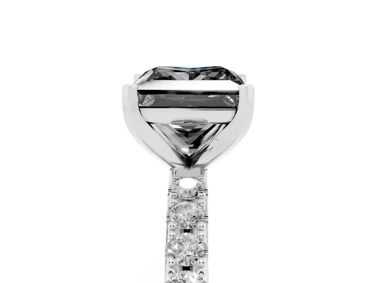 Fancy Black Princess Cut Diamond Solitaire Pavé Band with Four-Prong Setting Silver
