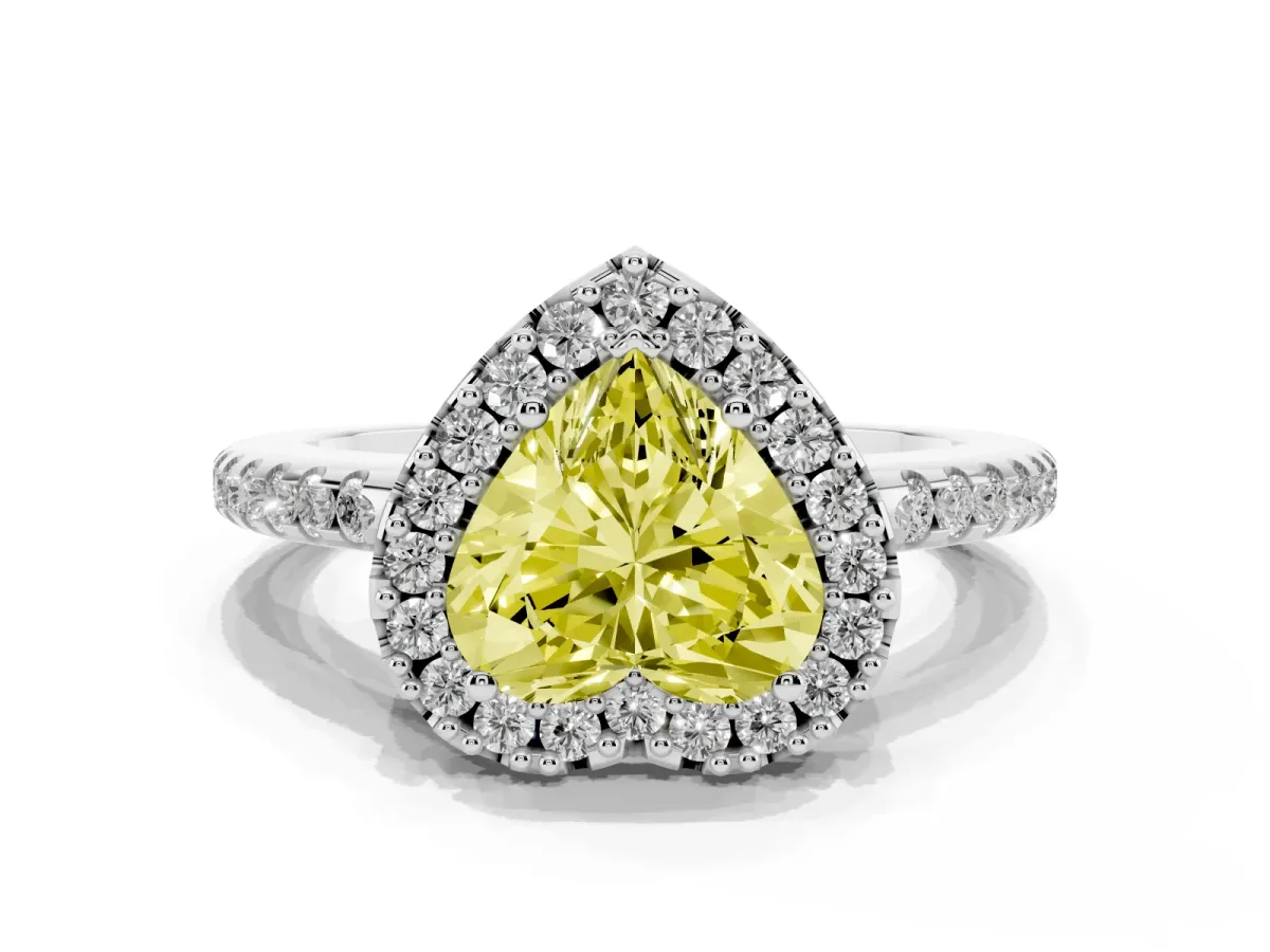 Fancy Yellow Heart Cut Diamond Pavé Halo Ring with Four-Prong Setting Silver