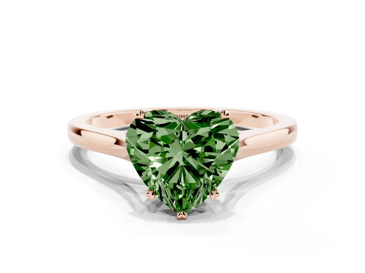 Fancy Green Heart Cut Solitaire Heart Prong Engagement Ring with Tapered Band Rose gold