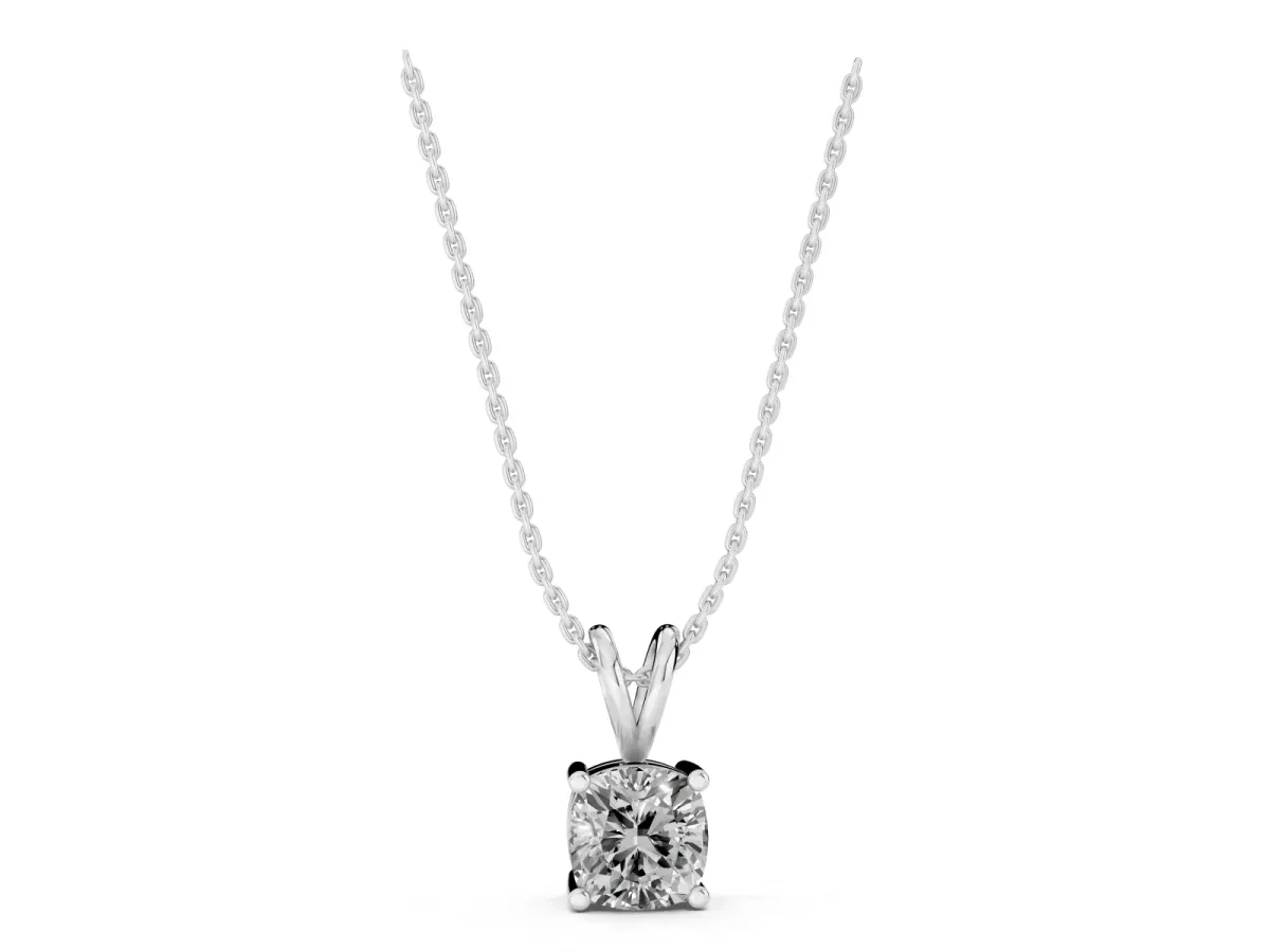 Cushion Solitaire Diamond Prong Pendant Silver