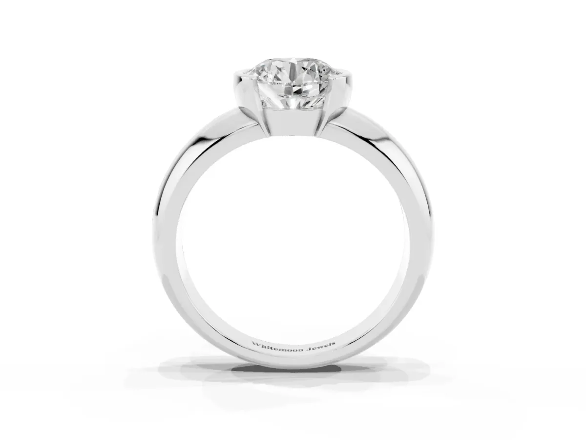 Round Cut Solitaire Tension Set Diamond Ring with Wide Band Silver