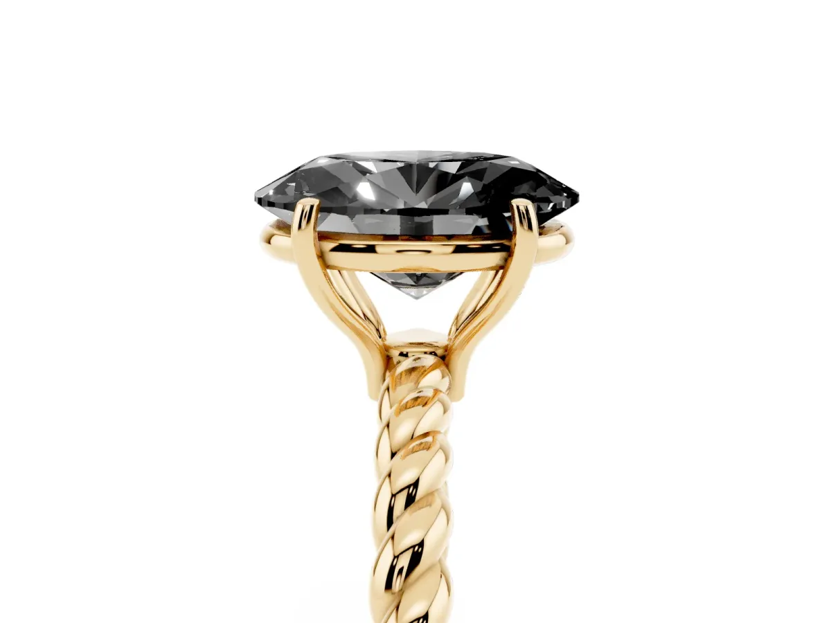 Fancy Black Oval Cut Solitaire Twisted Band 4-Prong Ring Yellow gold