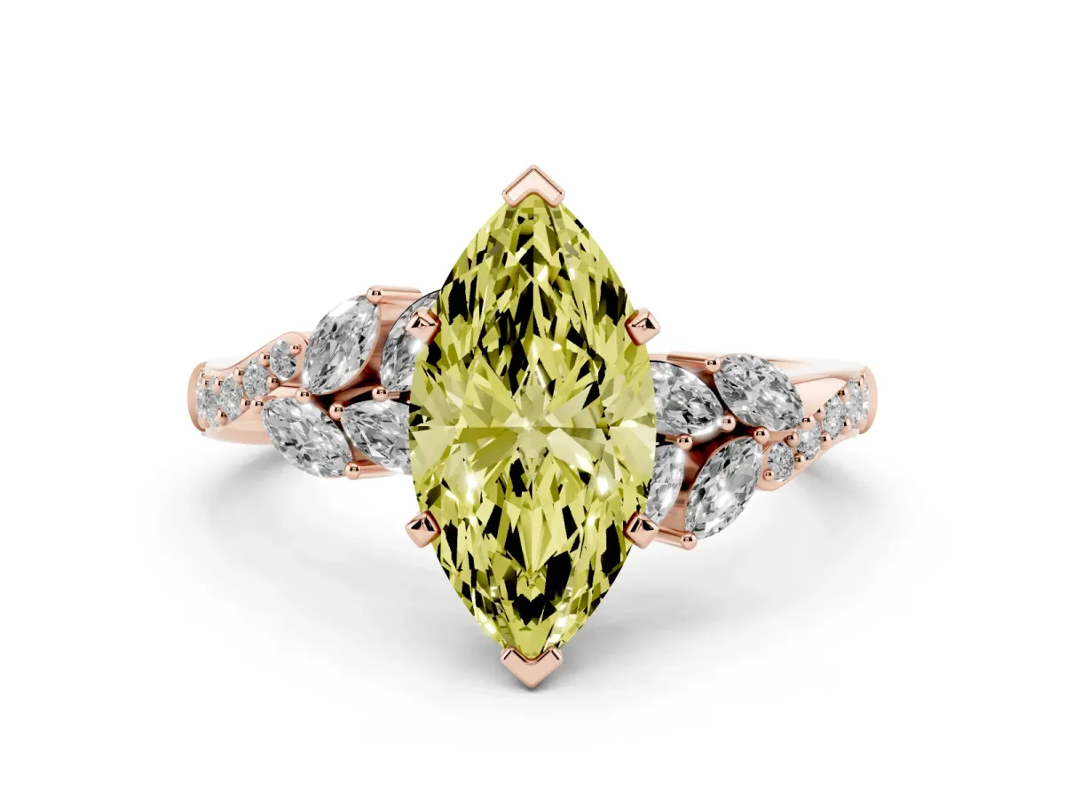 Fancy Yellow Marquise Cut Solitaire Marquise Twist Band with Six-Prong Setting Rose gold
