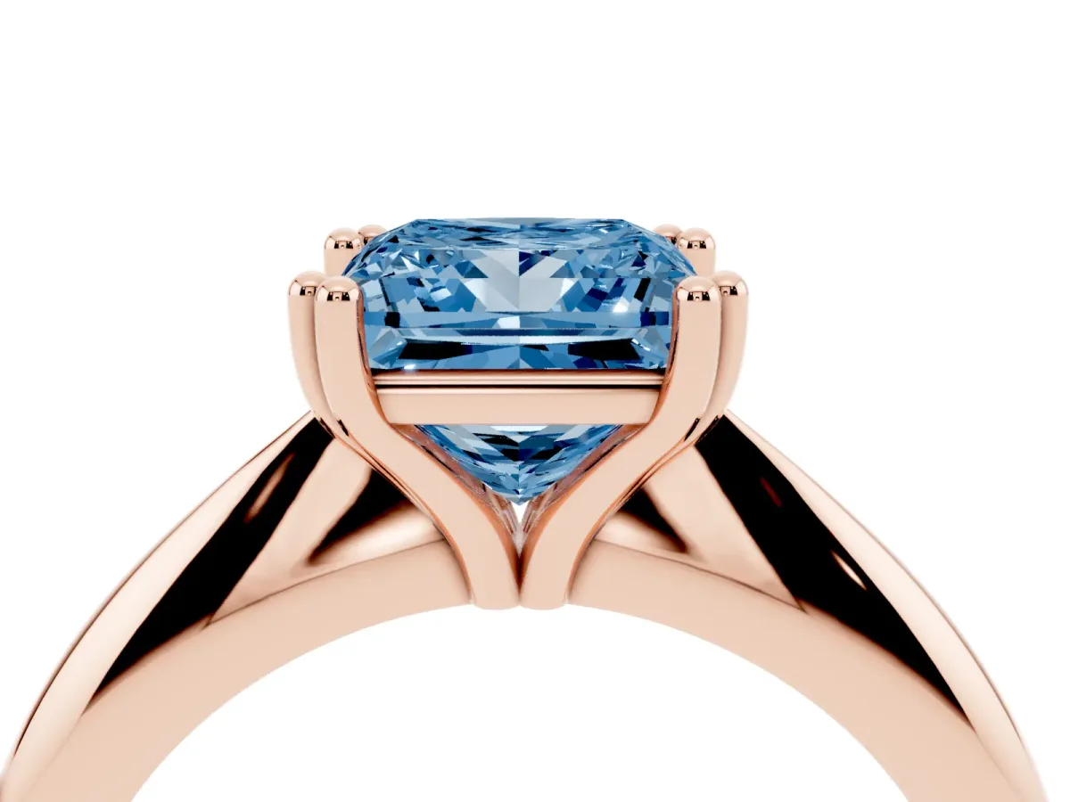 Fancy Blue Princess Cut Cut Solitaire Engagement Ring with Tapered Band and Four-Prong Setting Rose gold