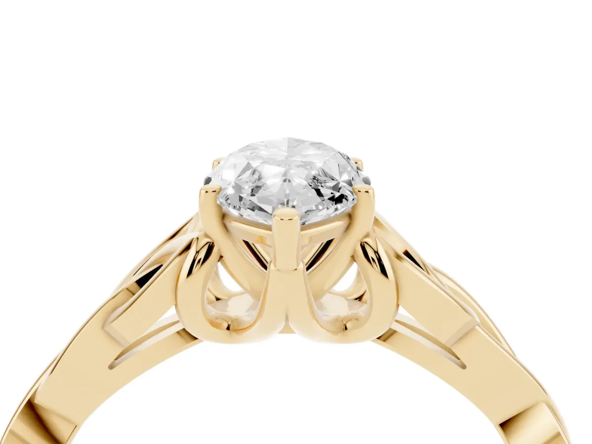 Marquise Cut Diamond Solitaire Engagement Ring with Celtic Knot Band and Four-Prong Setting Yellow gold