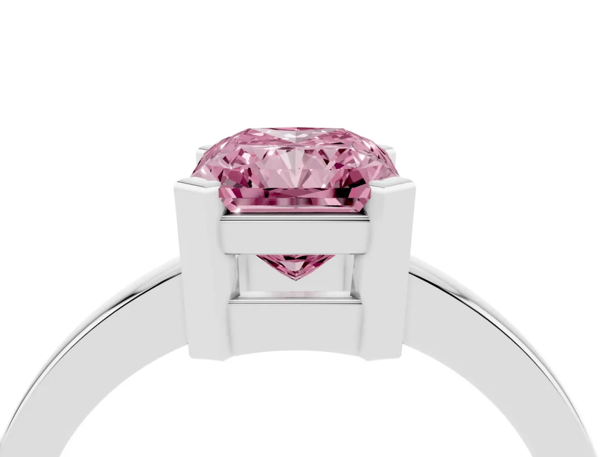 Fancy Pink Radiant Cut Cut Solitaire Ring with Four-Prong Setting and Classic Band Silver