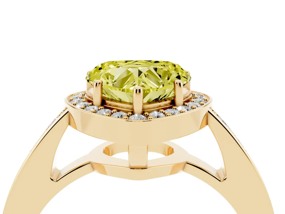 Fancy Yellow Heart Cut Halo Pavé Diamond Engagement Ring with Bezel Setting Yellow gold