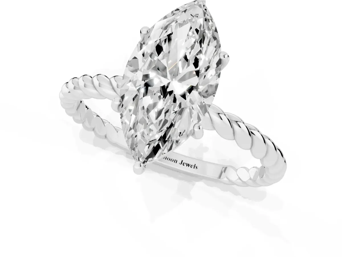 Marquise Cut Solitaire Twist Band Ring with Four-Prong Setting Platinum