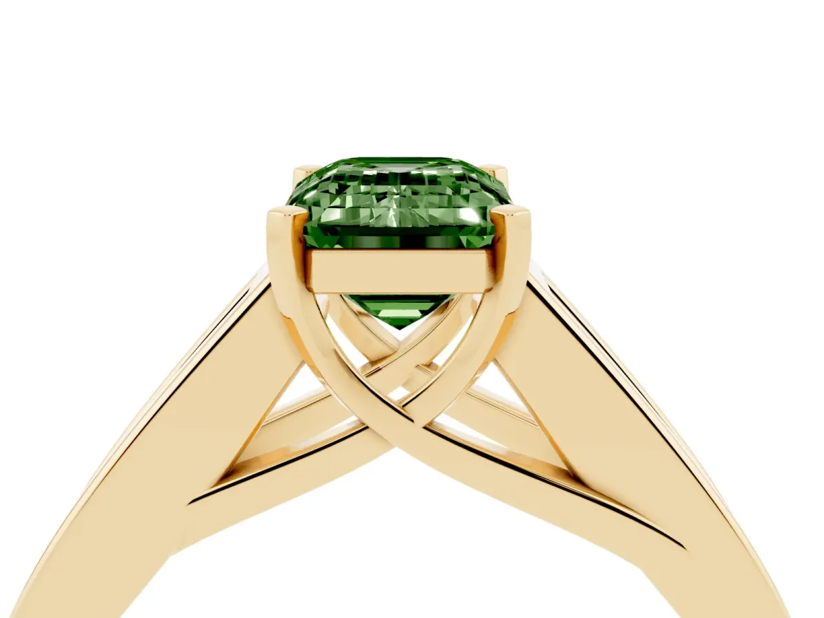 Fancy Green Emerald Cut Cut Channel Set Solitaire Ring with Four-Prong Setting Yellow gold