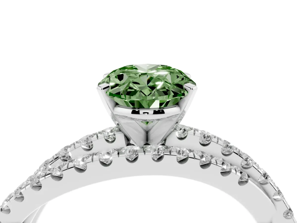 Fancy Green Oval Cut Solitaire Twist Band with Pavé Setting and Four-Prong Setting Silver