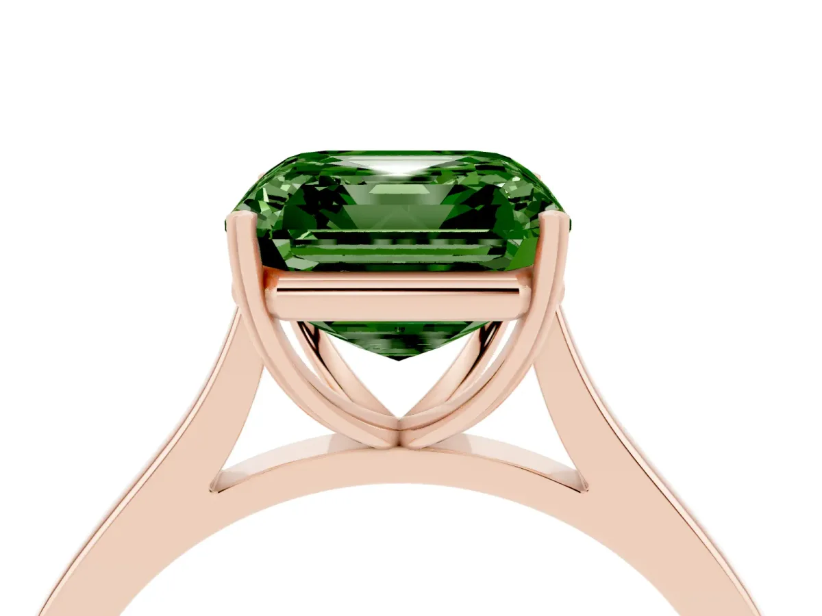 Fancy Green Asscher Cut Solitaire Heart Prong Engagement Ring with Tapered Band Rose gold