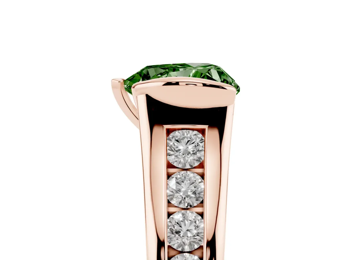 Fancy Green Heart Cut Solitaire Bezel-Set Diamond Ring with Channel-Set Band Rose gold