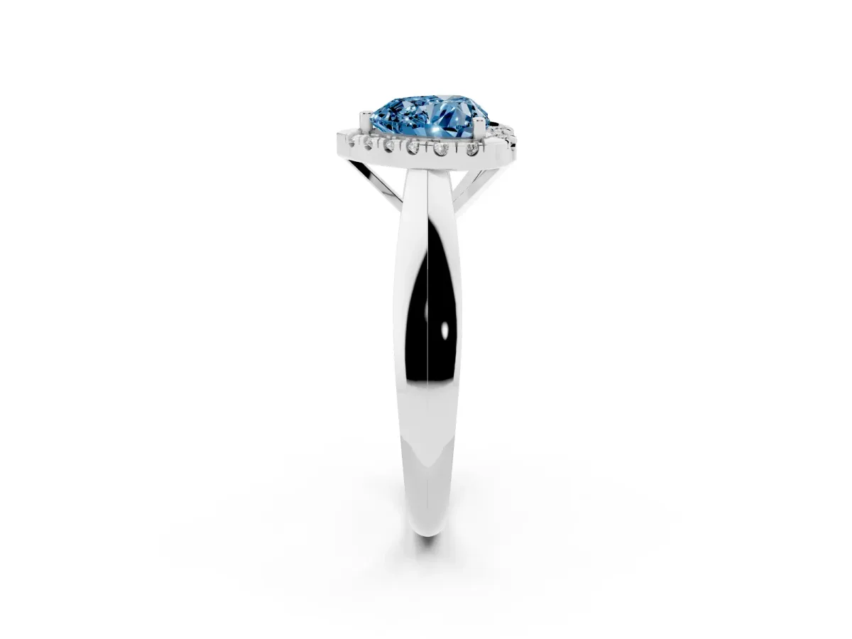 Fancy Blue Heart Cut Cut Halo Solitaire Engagement Ring with Square Band and Four-Prong Setting Silver