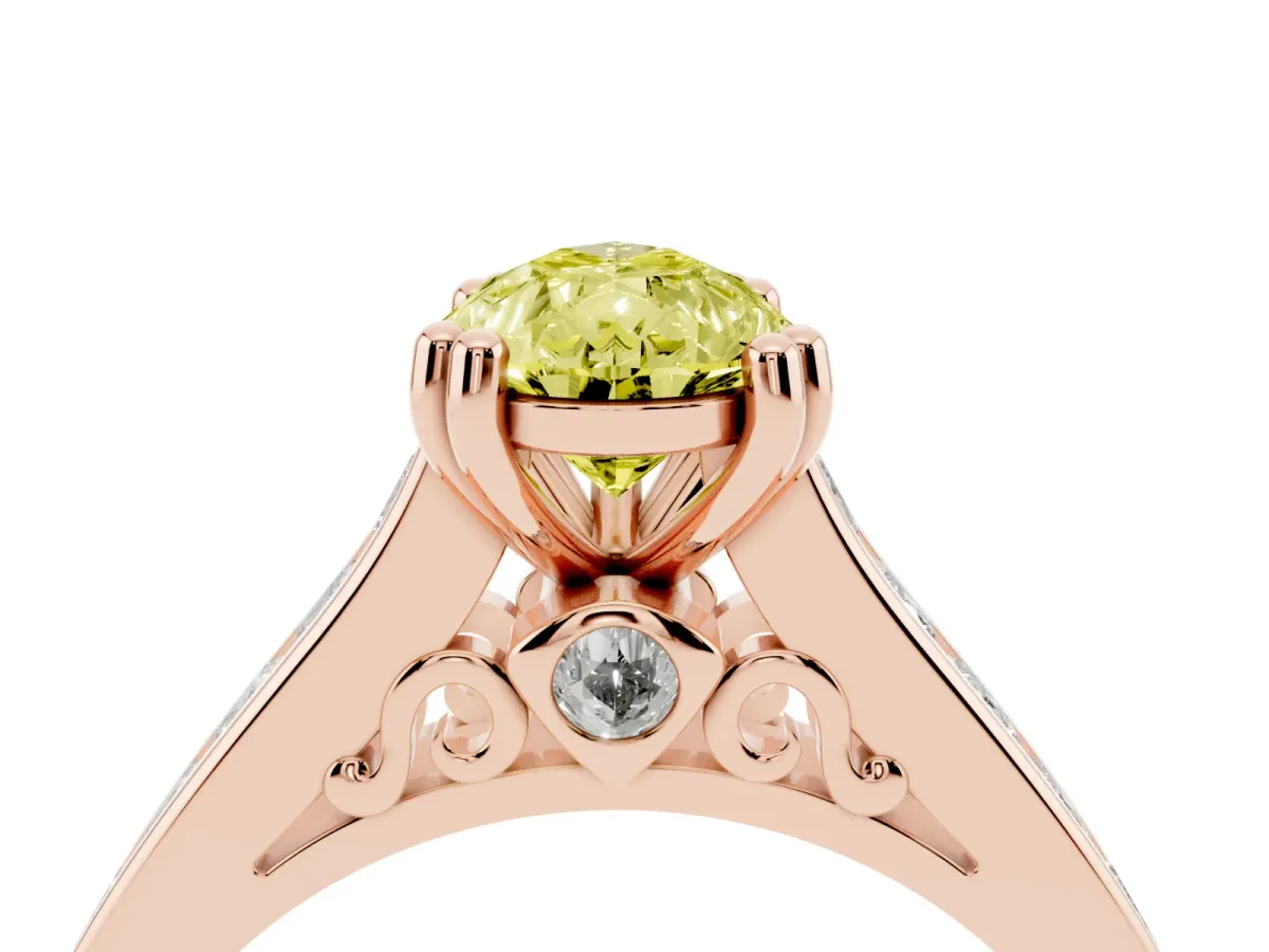 Fancy Yellow Pear Cut Cut Channel Set Solitaire Engagement Ring with Prong Setting Rose gold
