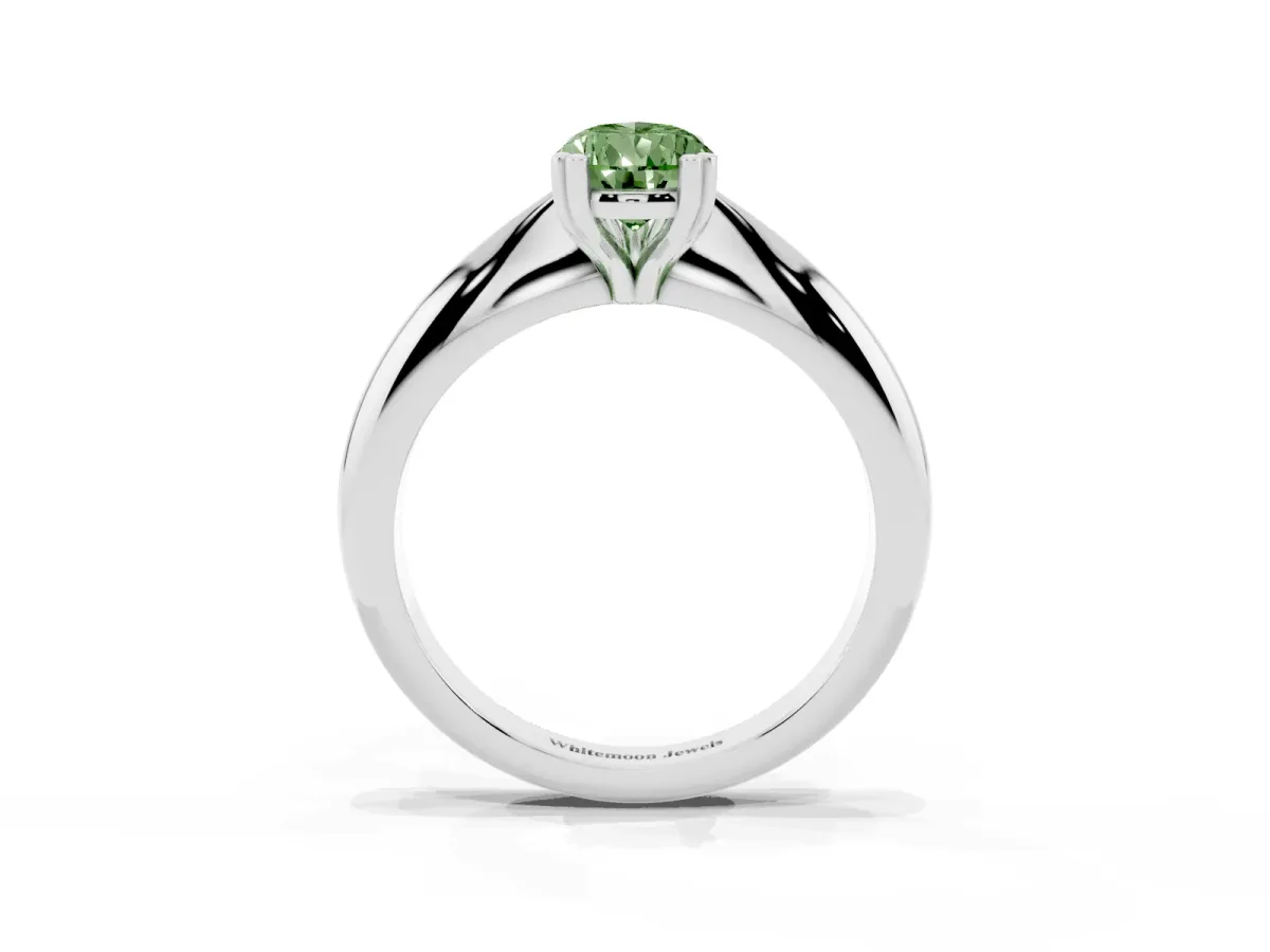 Fancy Green Pear Cut Cut Solitaire Engagement Ring with Tapered Band and Four-Prong Setting Platinum