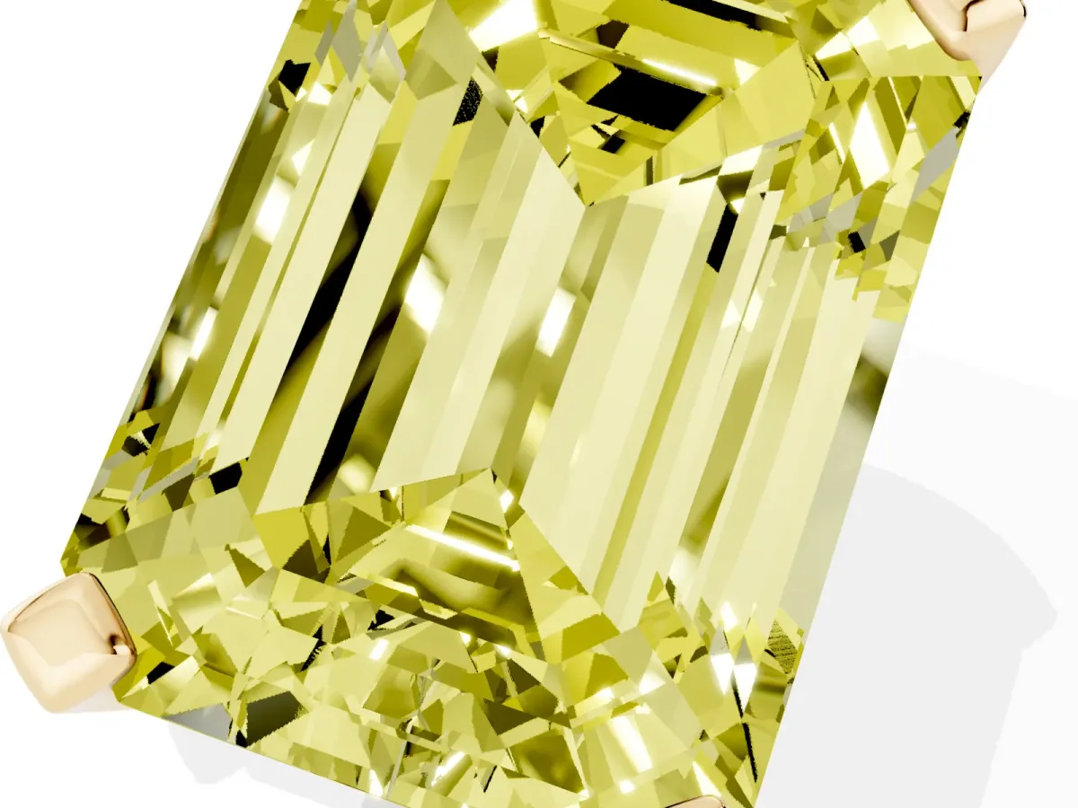 Fancy Yellow Emerald Cut Diamond Solitaire Ring with Prong Setting and Classic Band Yellow gold
