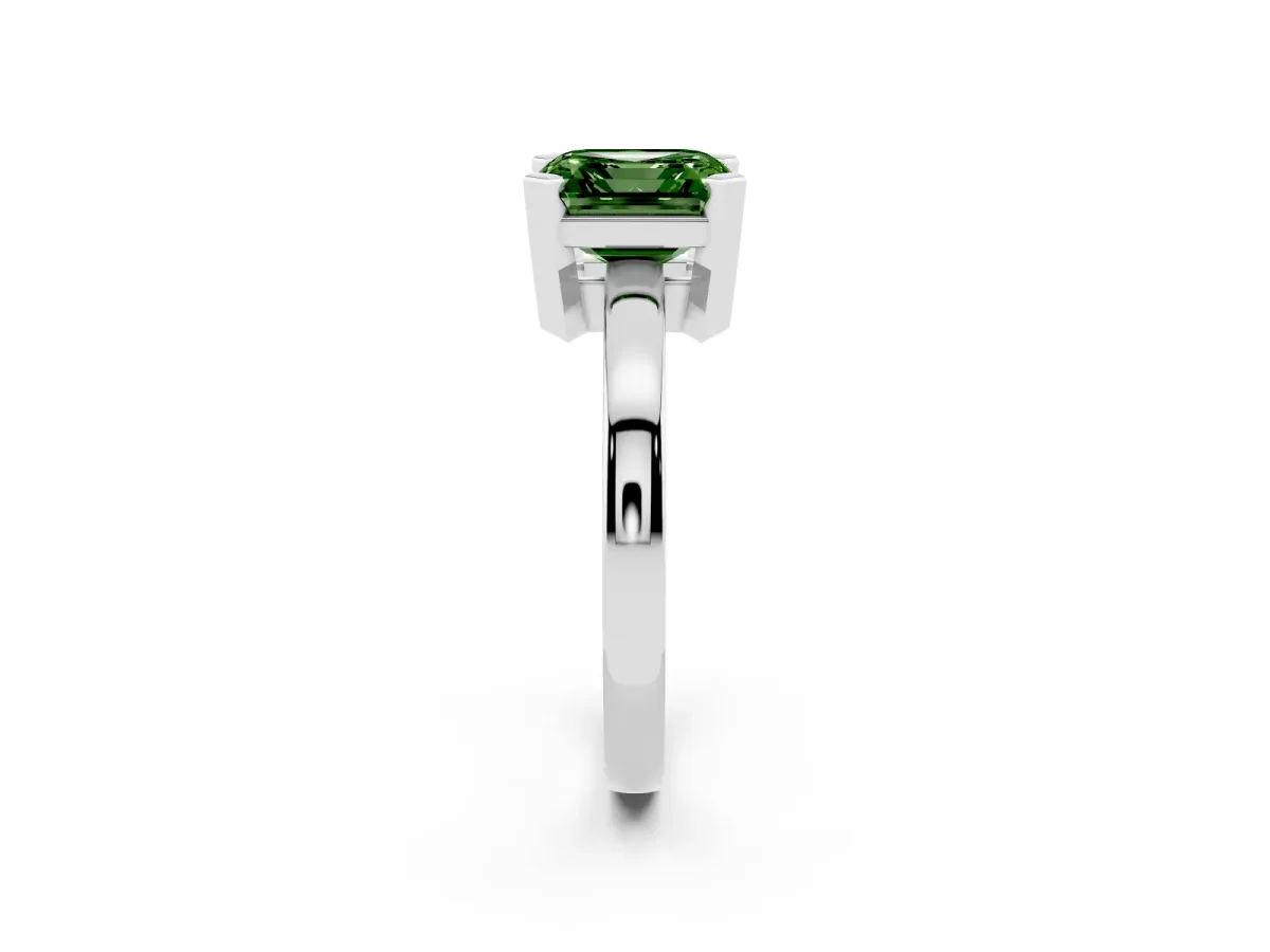 Fancy Green Asscher Cut Cut Solitaire Ring with Four-Prong Setting and Classic Band Silver