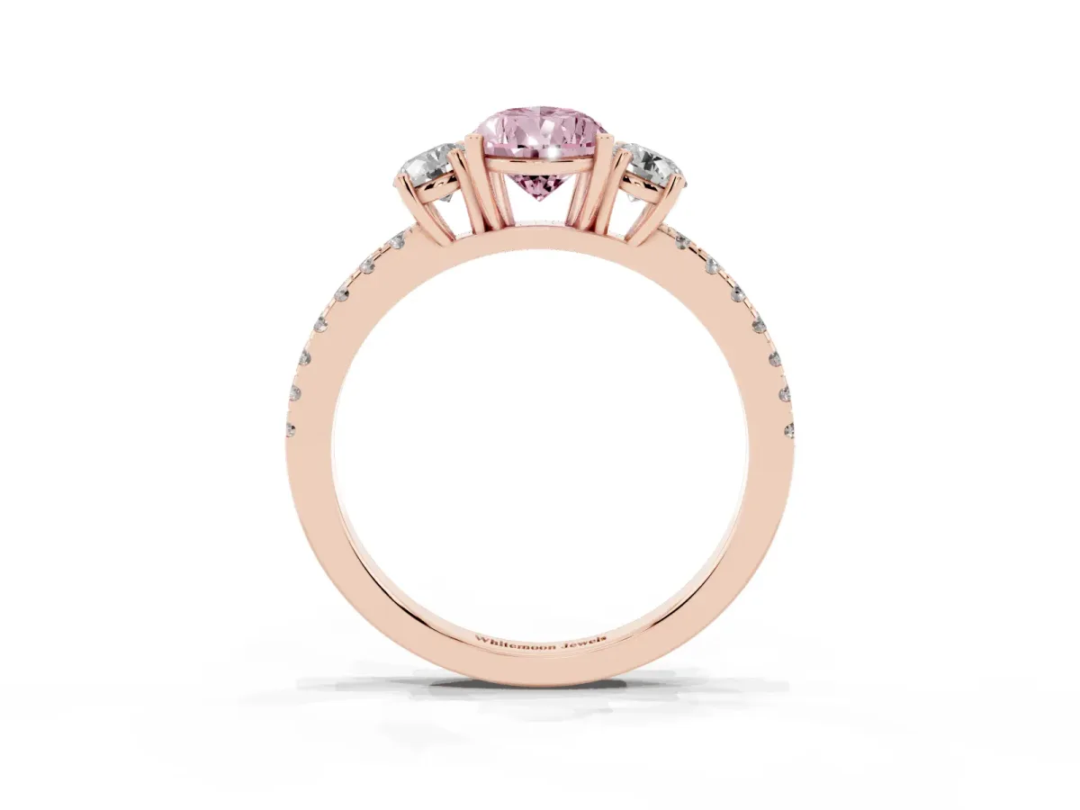 Fancy Pink Three-Stone Pear Cut Cut Diamond Pavé Band with Prong Setting Rose gold