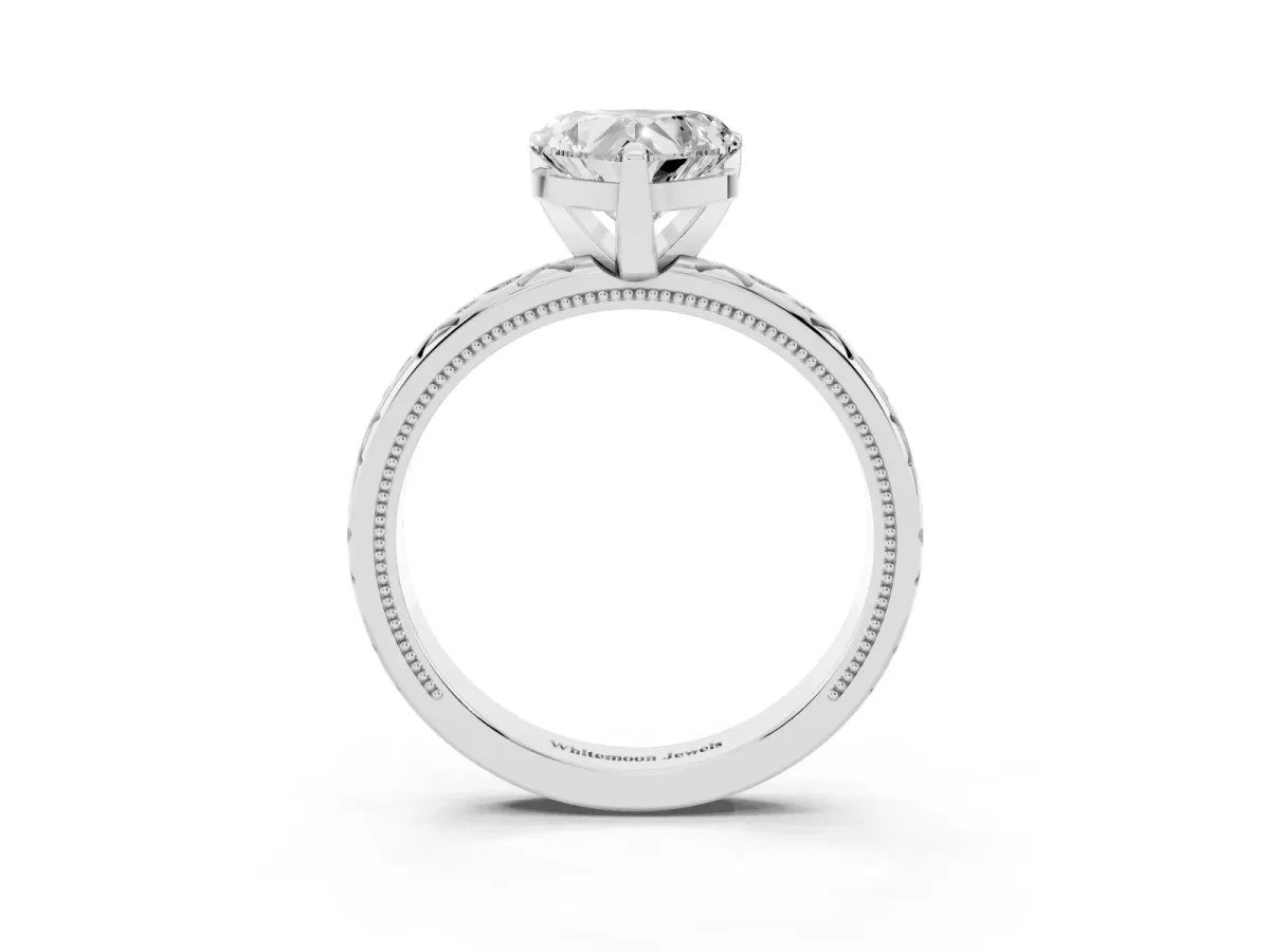 Heart Cut Solitaire Engagement Ring with Scrollwork Band and Four-Prong Setting White gold