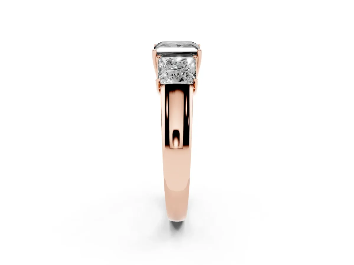 Fancy Black Three-Stone Princess Cut Cut Diamond Ring with Prong Setting and Classic Band Rose gold