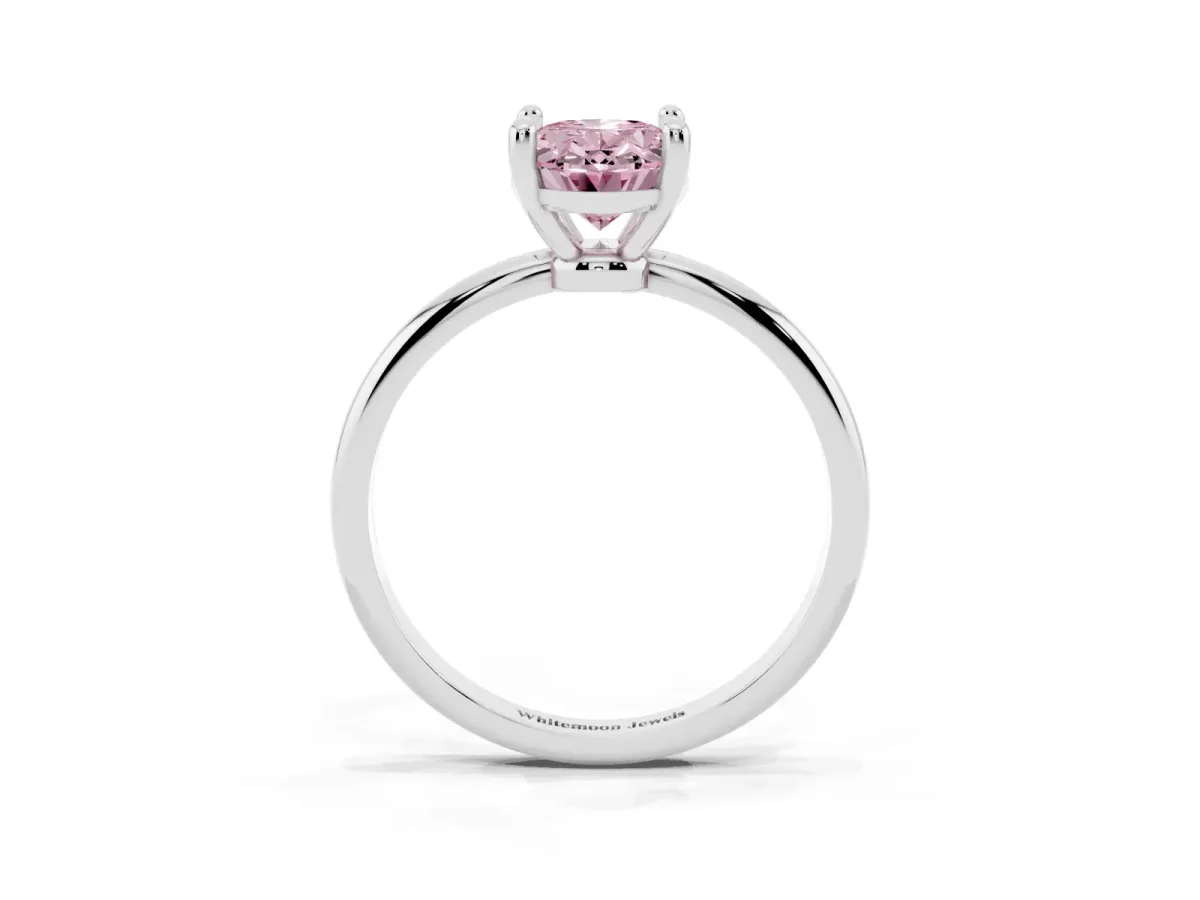 Fancy Pink Oval Cut Solitaire Diamond Ring with 4-Prong Setting on a Classic Band Platinum
