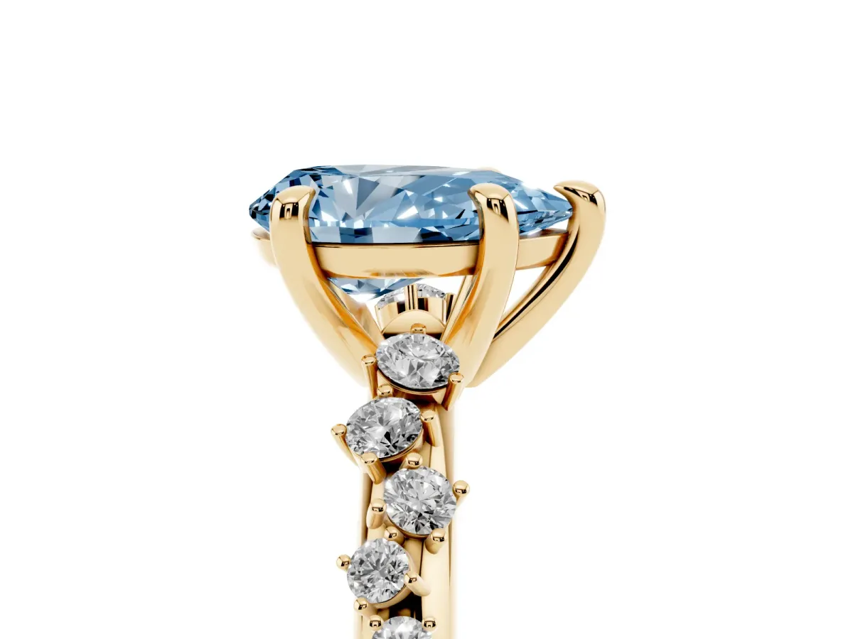 Fancy Blue Pear Cut Cut Diamond Vine Band with Four-Prong Setting Yellow gold