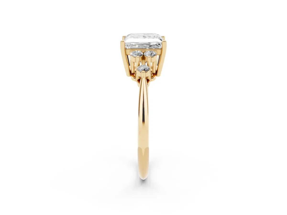 Princess Cut Cut Diamond Cluster Ring with Solitaire Band and Four-Prong Setting Yellow gold