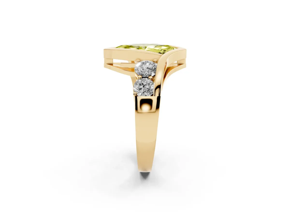 Fancy Yellow Bezel Set Marquise Cut Diamond Bypass Ring with Round Accents Yellow gold
