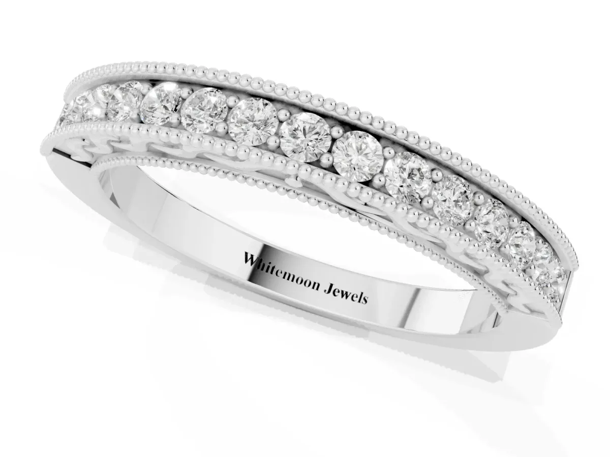 Channel Set Round Diamond Milgrain Edge Eternity Band Platinum