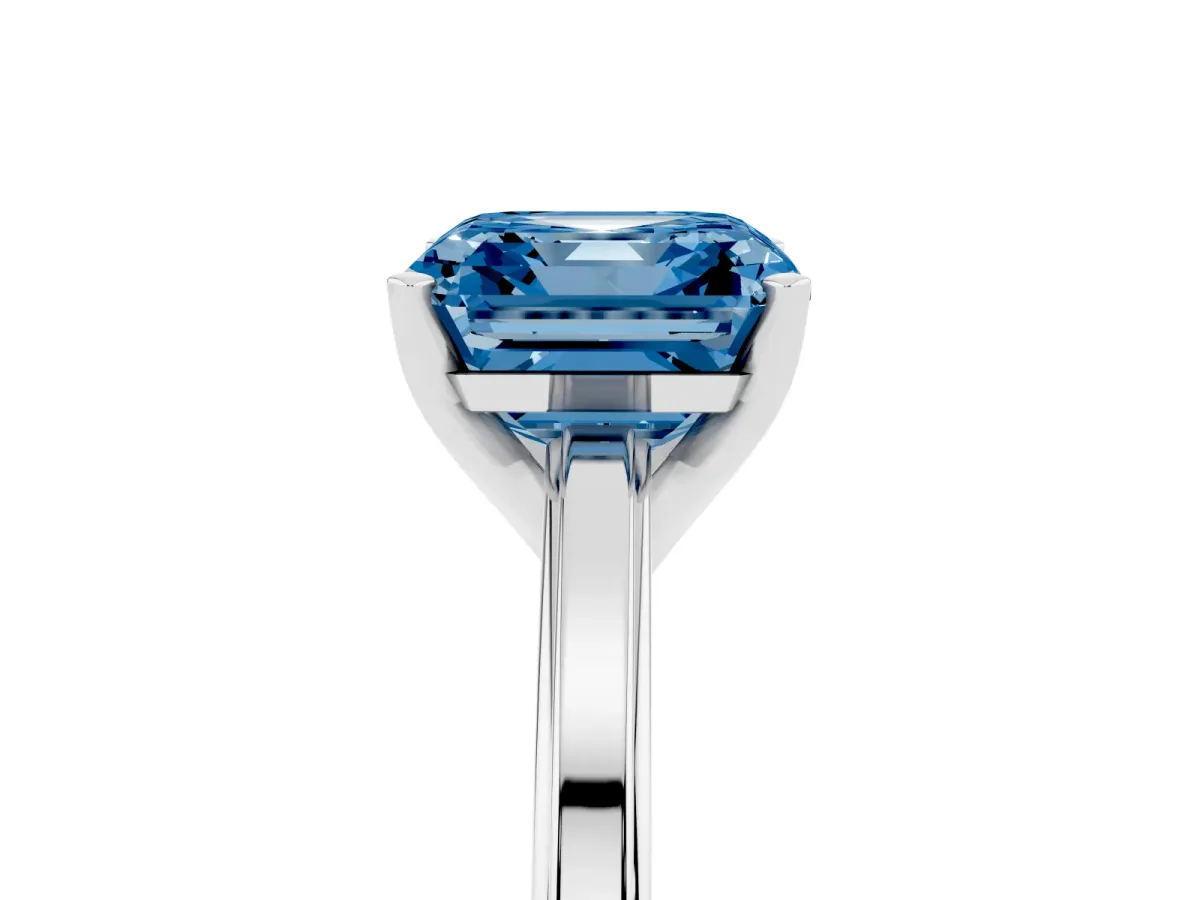 Fancy Blue Asscher Cut Solitaire Diamond Ring with Four-Prong Setting and Classic Band White gold
