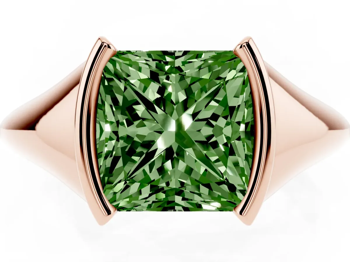 Fancy Green Princess Cut Solitaire Tension Set Diamond Ring Rose gold