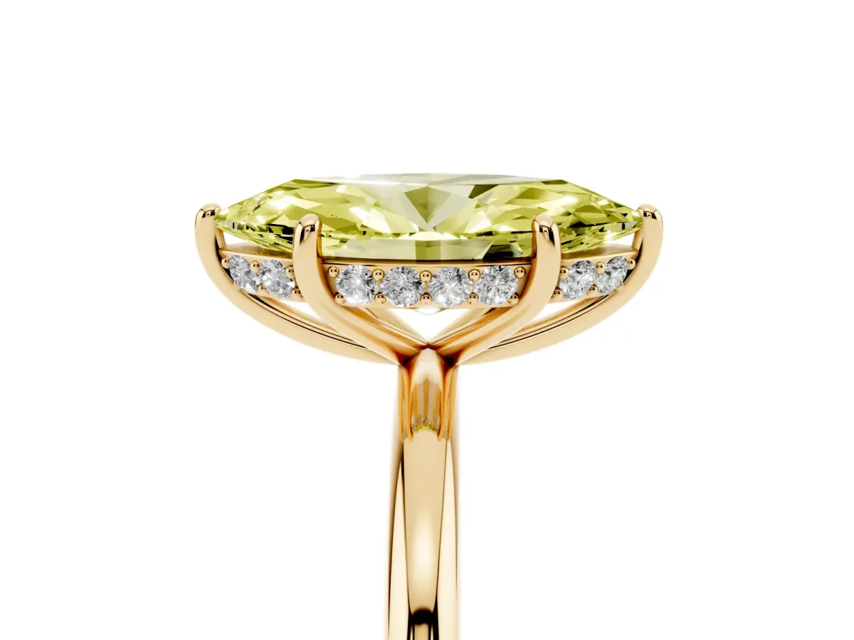 Fancy Yellow Marquise Cut Solitaire Diamond Ring with a Classic Band and Four-Prong Setting Yellow gold