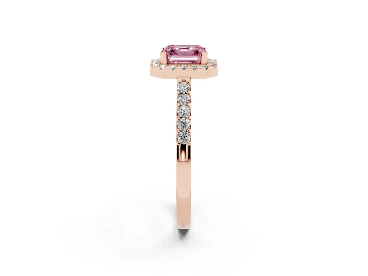 Fancy Pink Asscher Cut Halo Diamond Pavé Solitaire Ring Rose gold