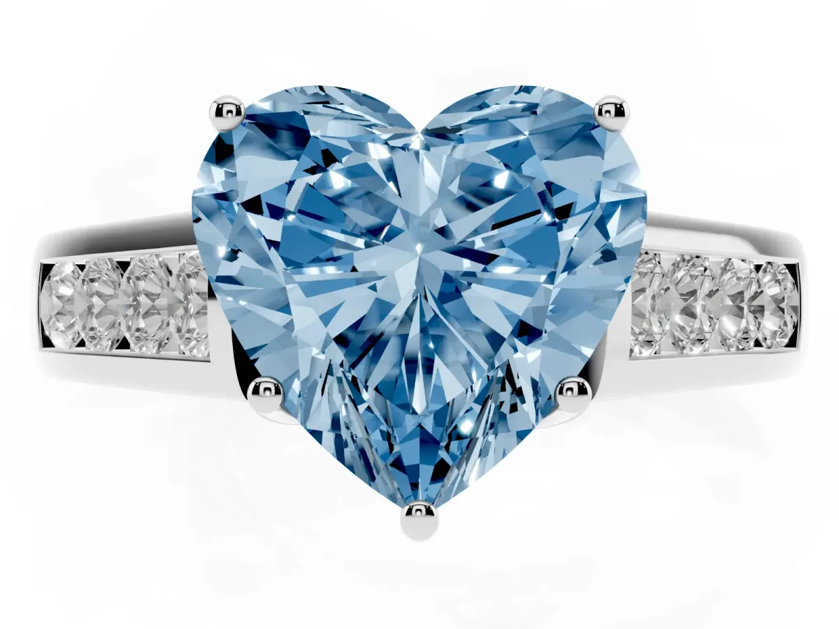 Fancy Blue Heart Cut Solitaire Channel-Set Diamond Engagement Ring with Four-Prong Setting Platinum