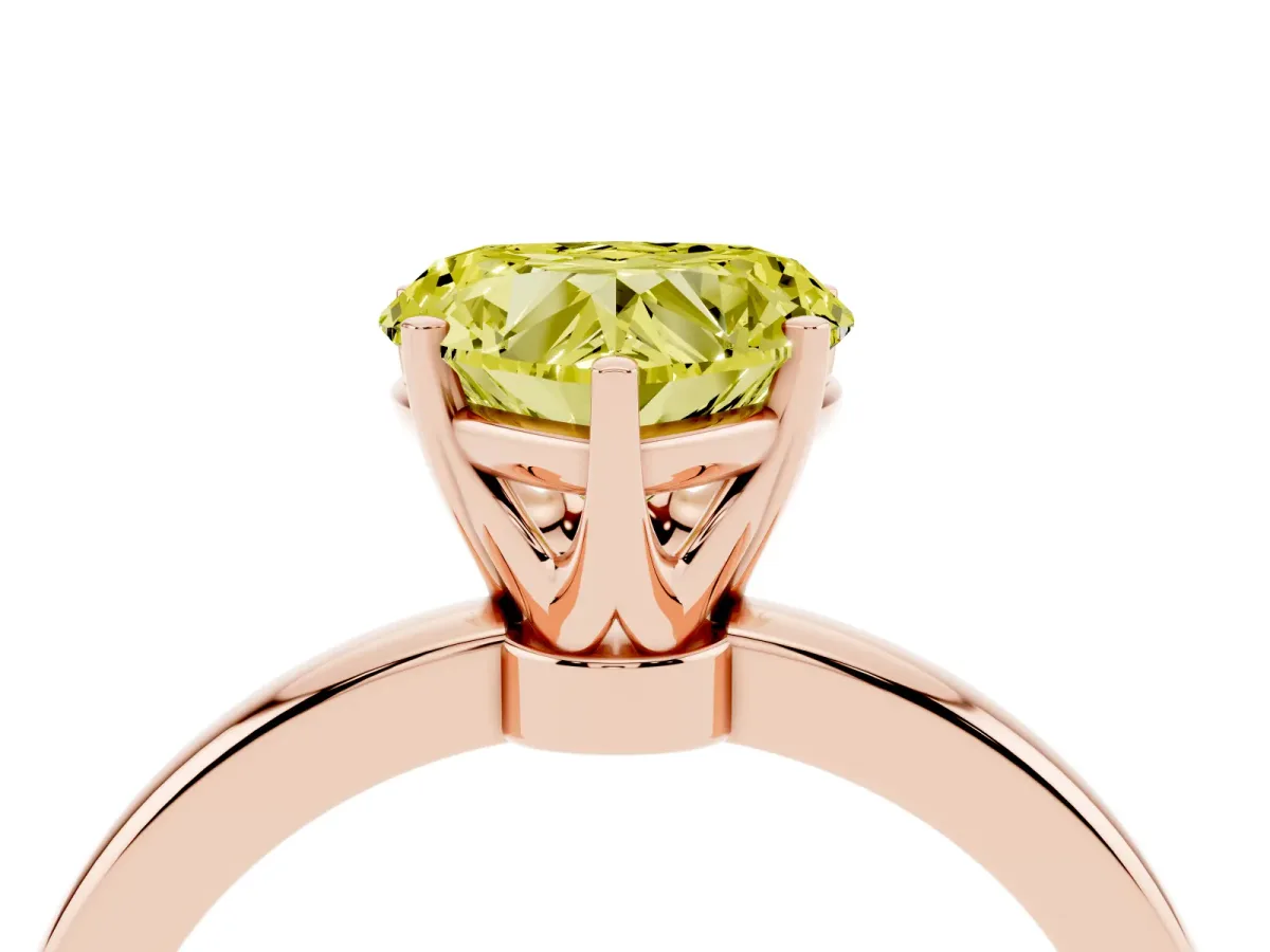 Fancy Yellow Heart Cut Solitaire Diamond Ring with Six-Prong Setting on a Classic Band Rose gold