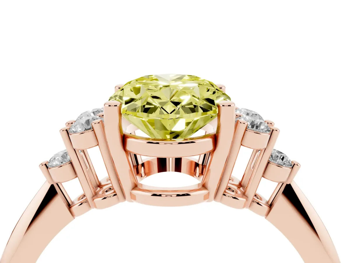 Fancy Yellow Oval Cut Cut Diamond Cluster Ring with Solitaire Band and Four-Prong Setting Rose gold